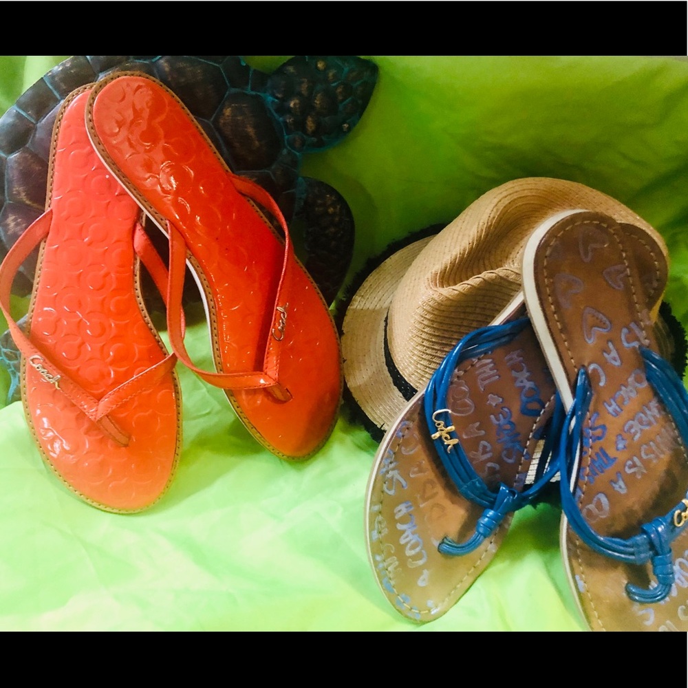 Authentic coach flip flops sandals 9 orange blue